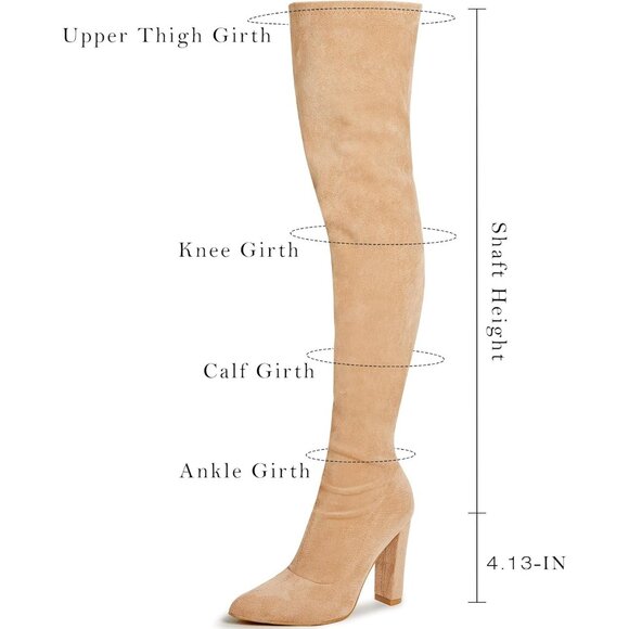 Women's Nude Suede Thigh High Boots Pointed Toe Over The Knee High Winter Boot - Picture 2 of 5